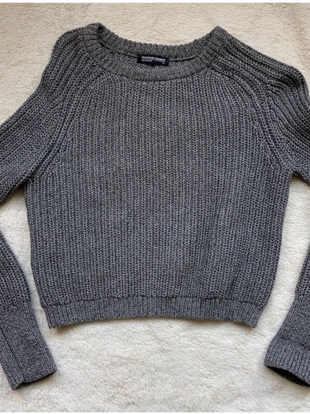 American Apparel Gray Cropped Cable Knit Sweater